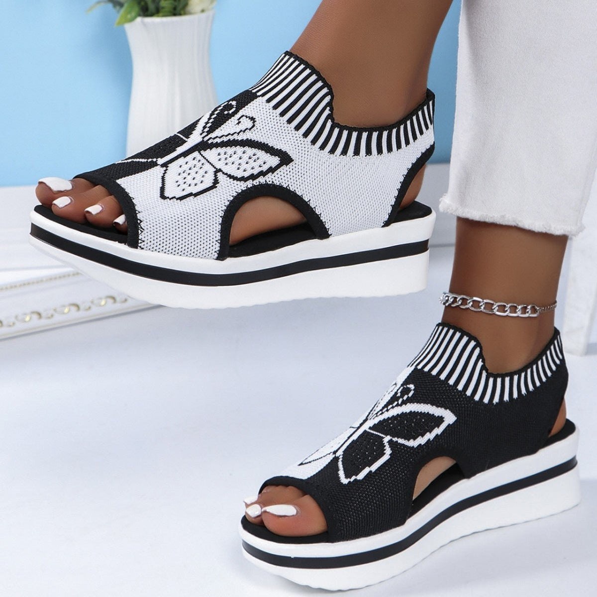Sandals with Platform Sole and Butterfly Design for Women
