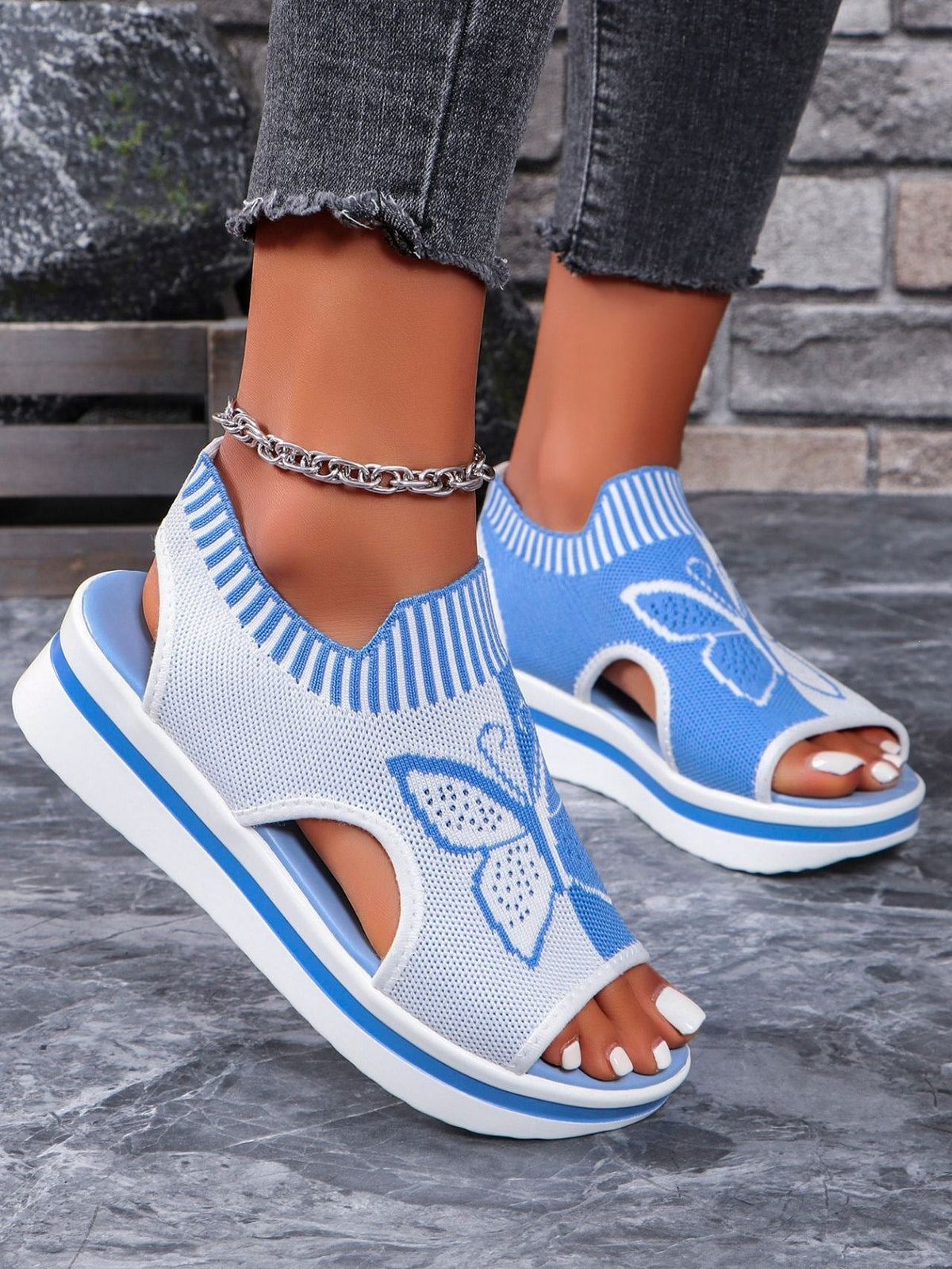 Sandals with Platform Sole and Butterfly Design for Women