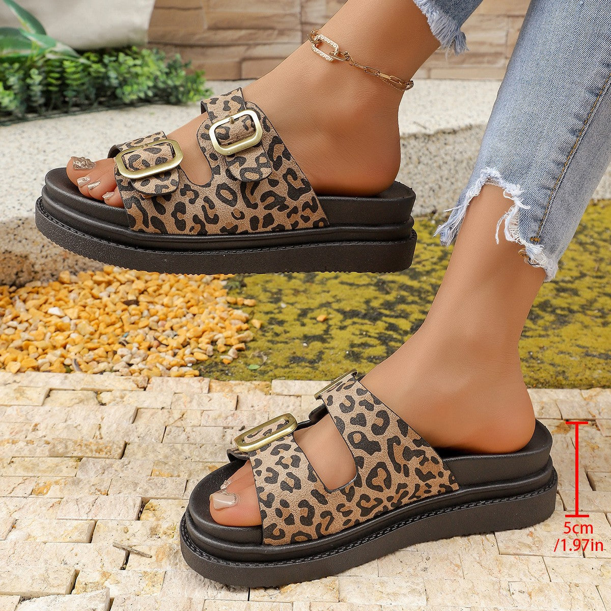 Sandals with Platform Sole and Double Buckles for Women