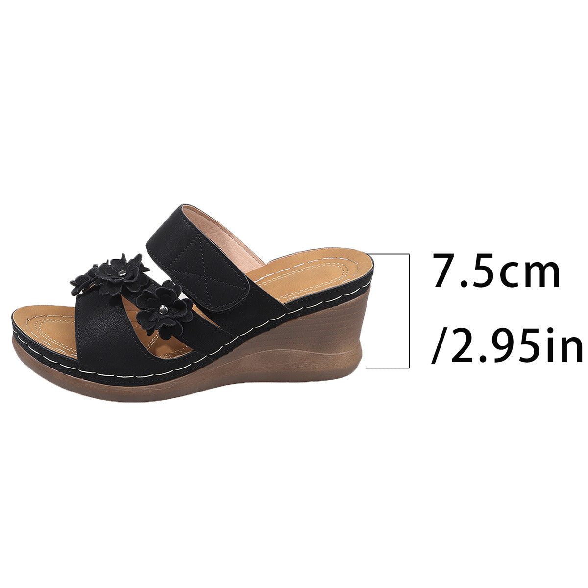 Sandals with Wedge Heel and Floral Appliqués for Women