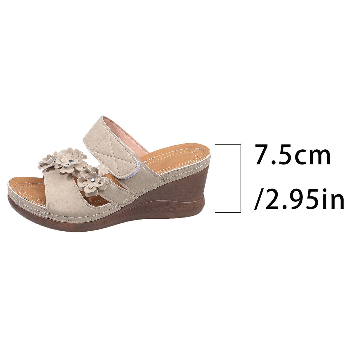 Sandals with Wedge Heel and Floral Appliqués for Women