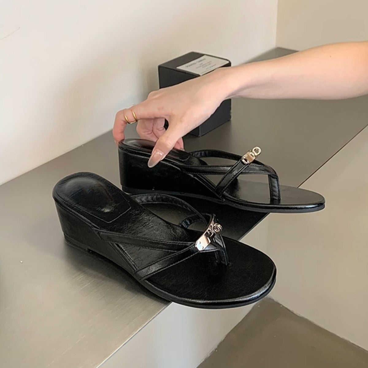 Sandals with Wedge Heel and Strap Detail for Women