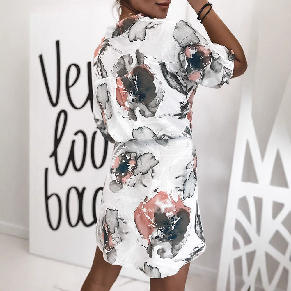 Shirt Dress with Floral Print and Buttons for Women