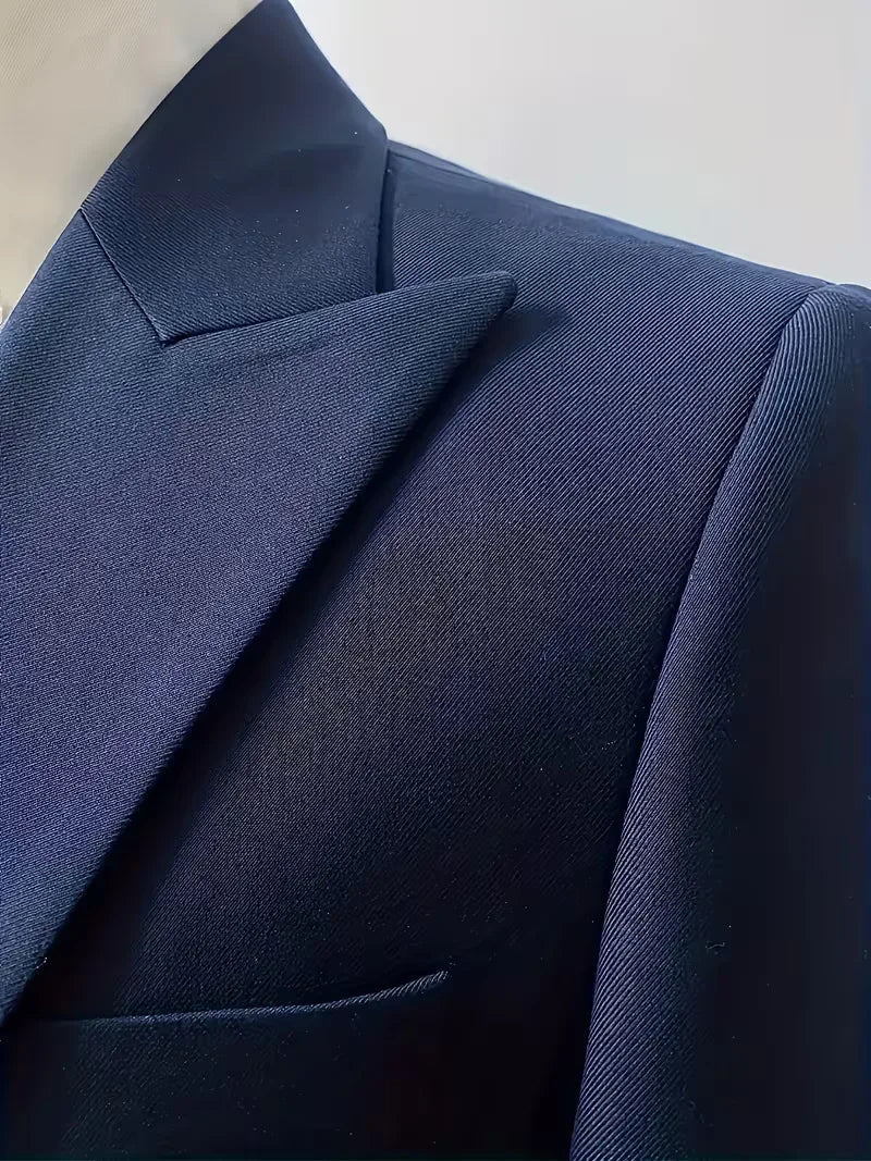 Men's Slim Fit Three-Piece Suit with Double-Breasted Waistcoat