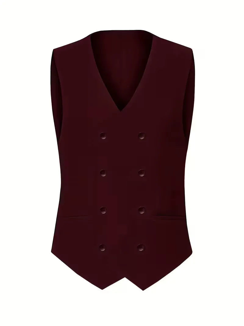 Men's Slim Fit Three-Piece Suit with Double-Breasted Waistcoat
