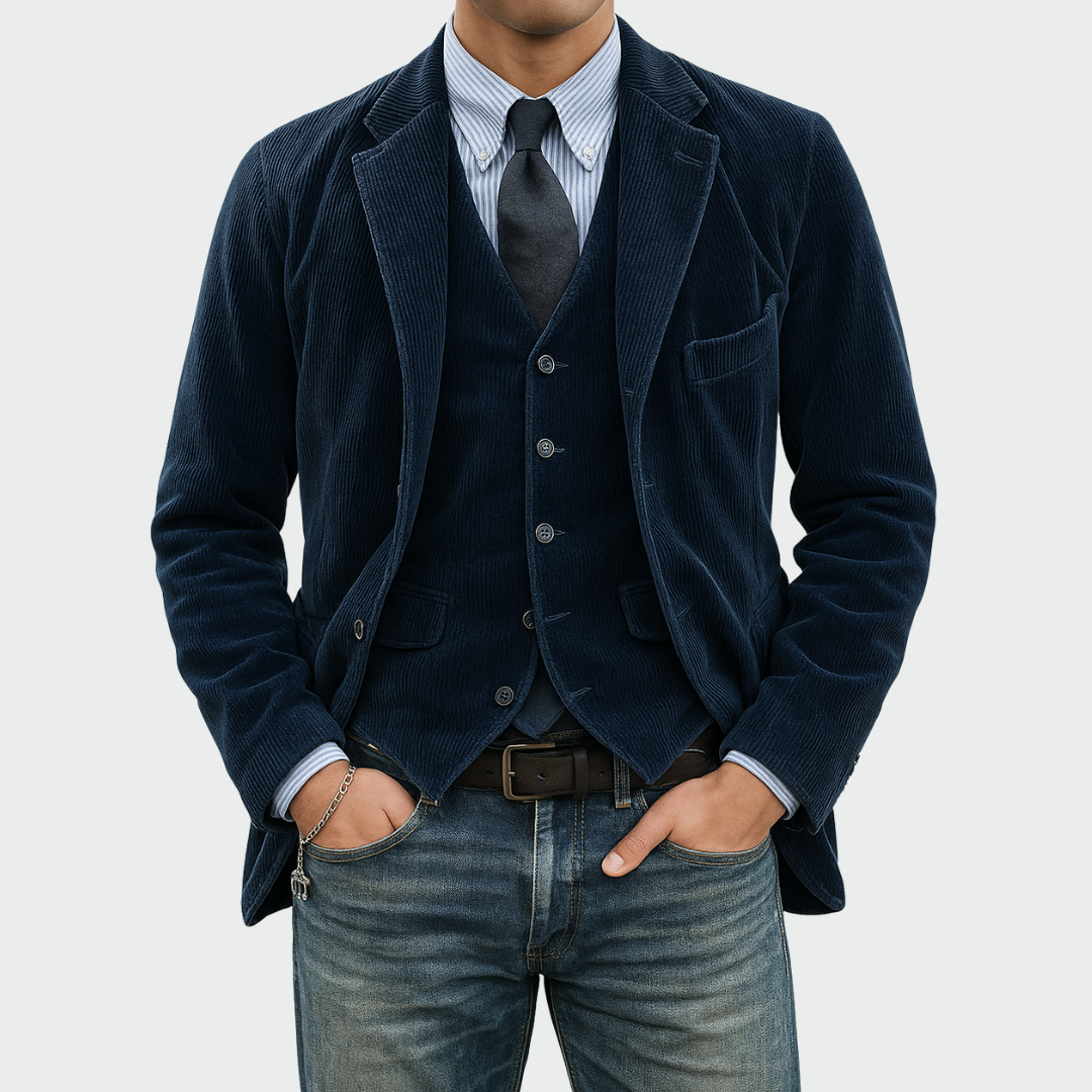 Men's Cord-Look Blazer and Waistcoat Set