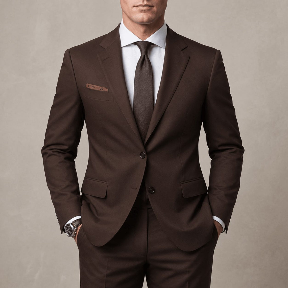 Men's Brown Two-Piece Suit with Notch Lapels