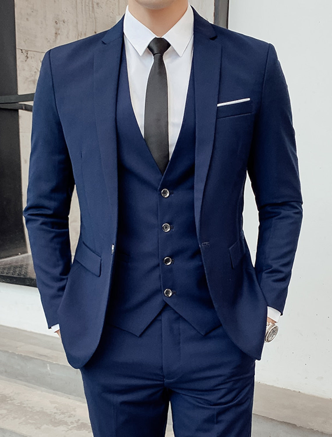 Men's Three-Piece Suit with Single-Breasted Jacket, Tailored Fit