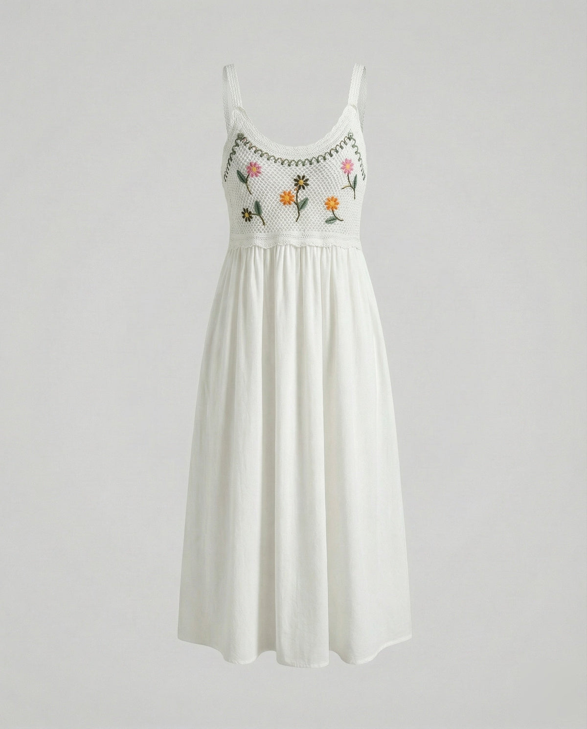 Summer Dress with Crochet and Floral Embroidery for Women