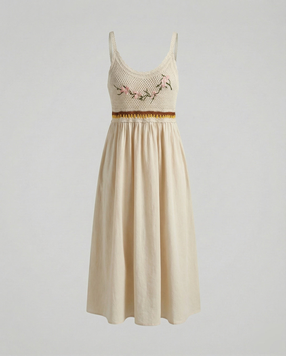 Summer Dress with Crochet and Floral Embroidery for Women