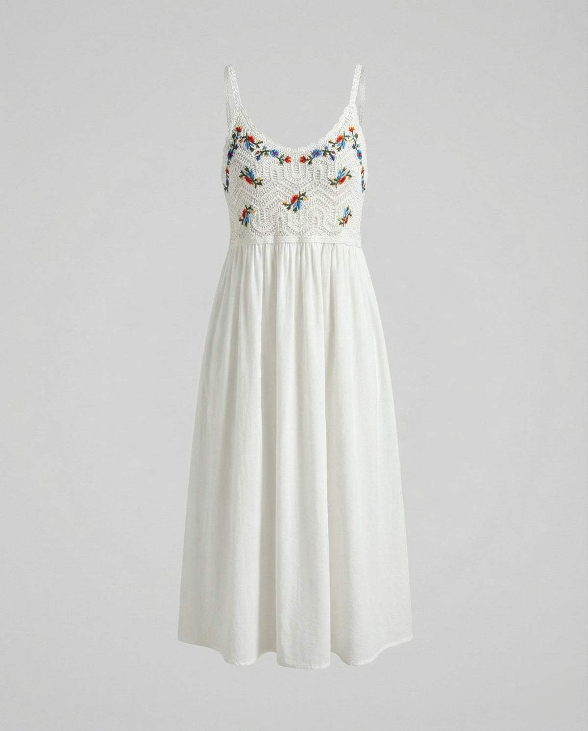 Summer Dress with Crochet and Floral Embroidery for Women