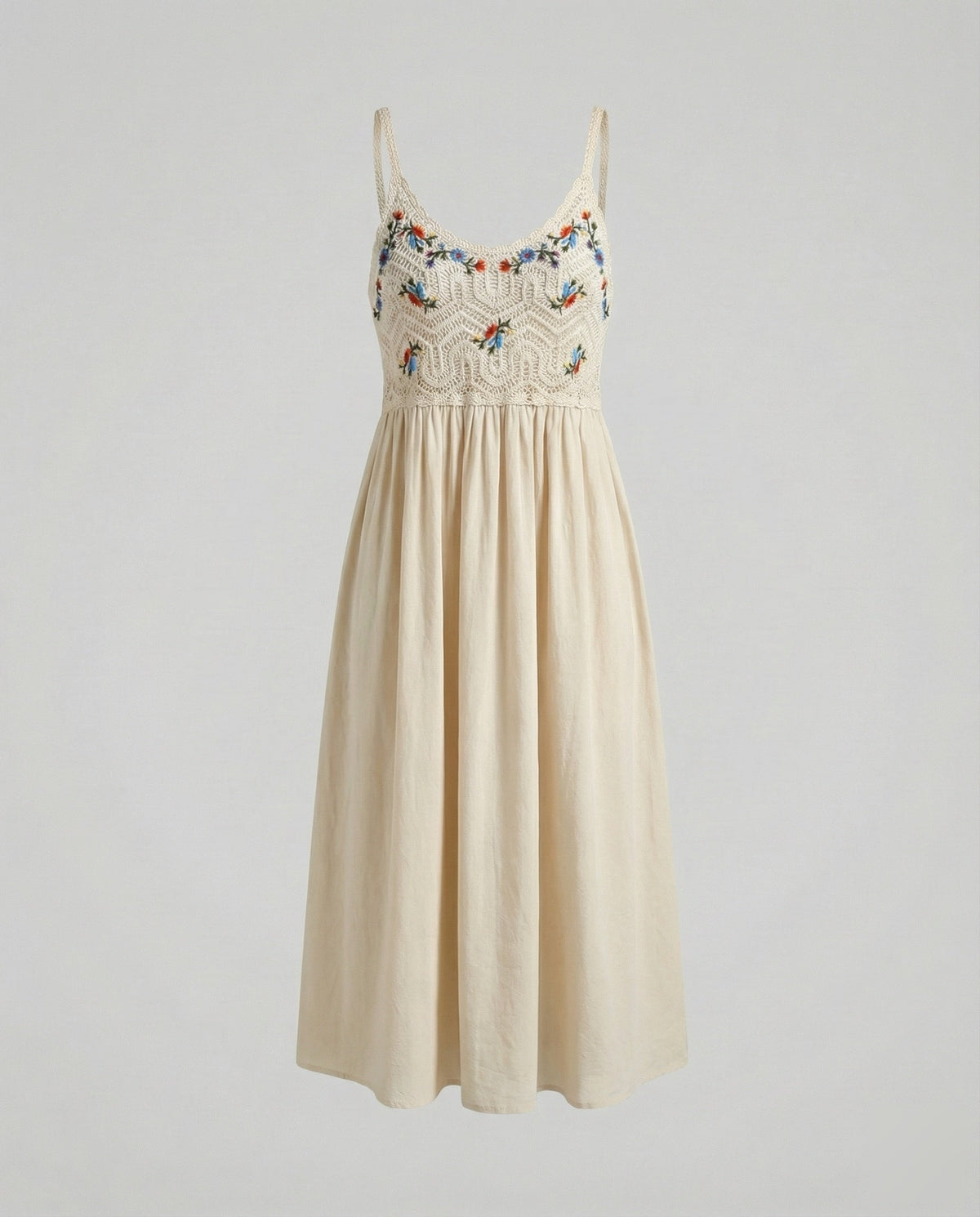 Summer Dress with Crochet and Floral Embroidery for Women