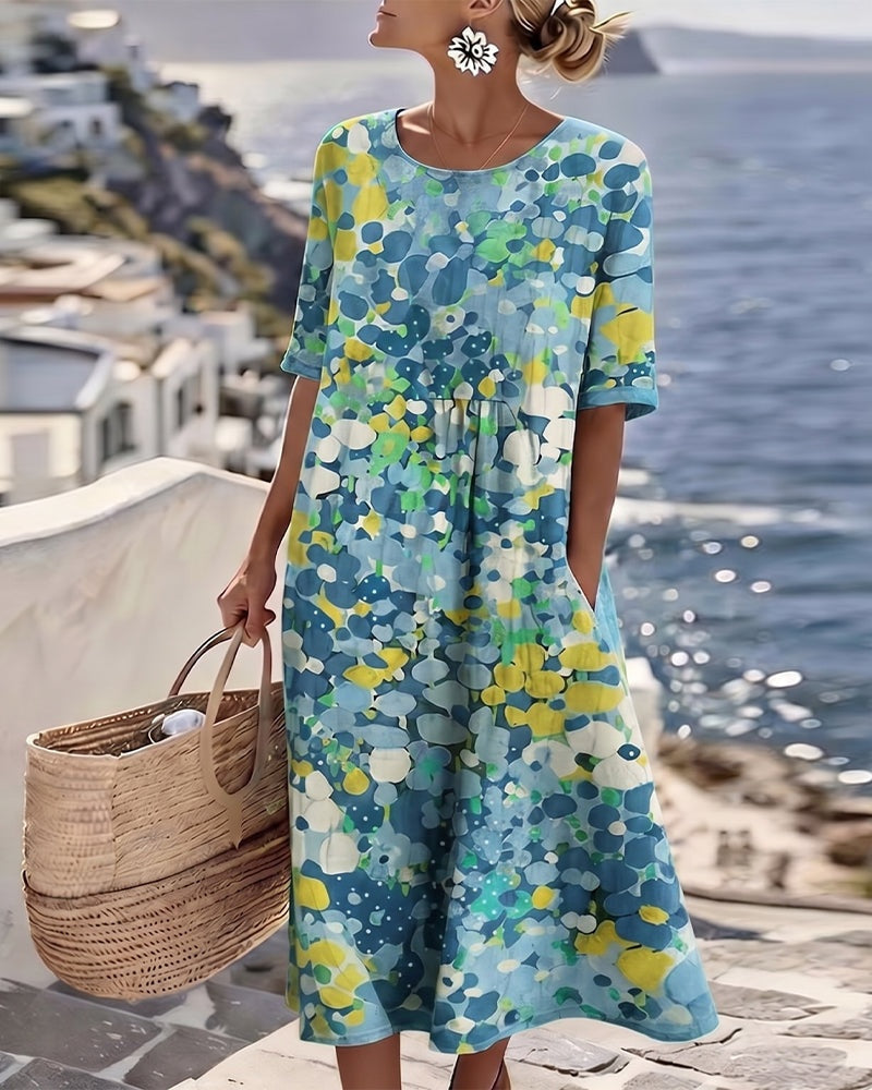 Summer Dress with Floral Print and Midi Length for Women