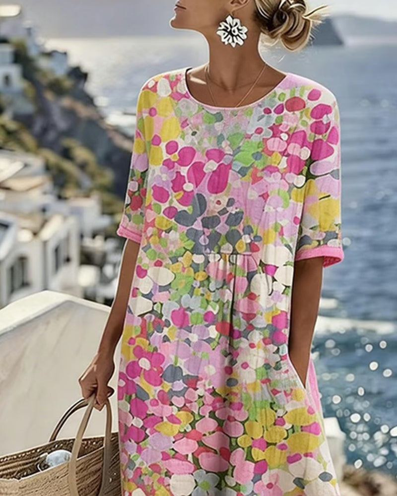 Summer Dress with Floral Print and Midi Length for Women