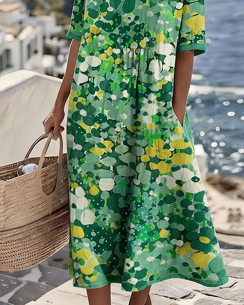 Summer Dress with Floral Print and Midi Length for Women