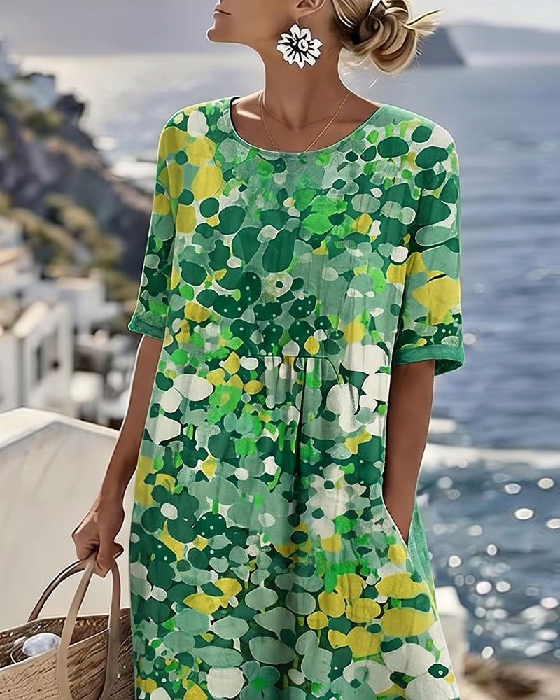 Summer Dress with Floral Print and Midi Length for Women