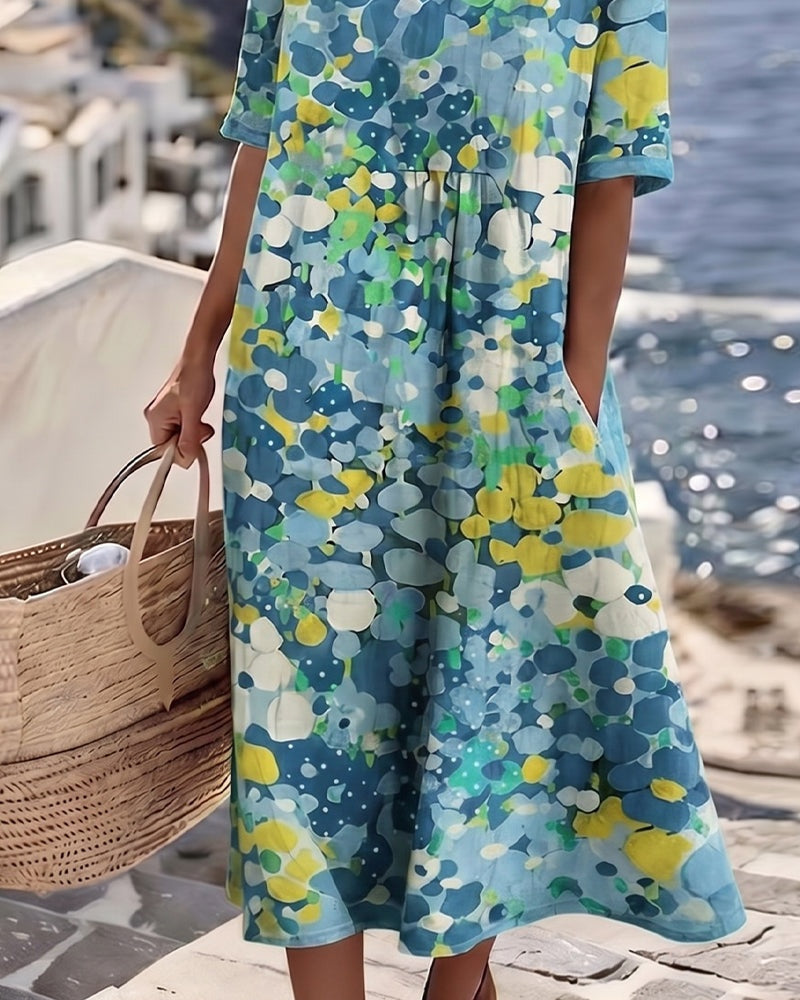 Summer Dress with Floral Print and Midi Length for Women