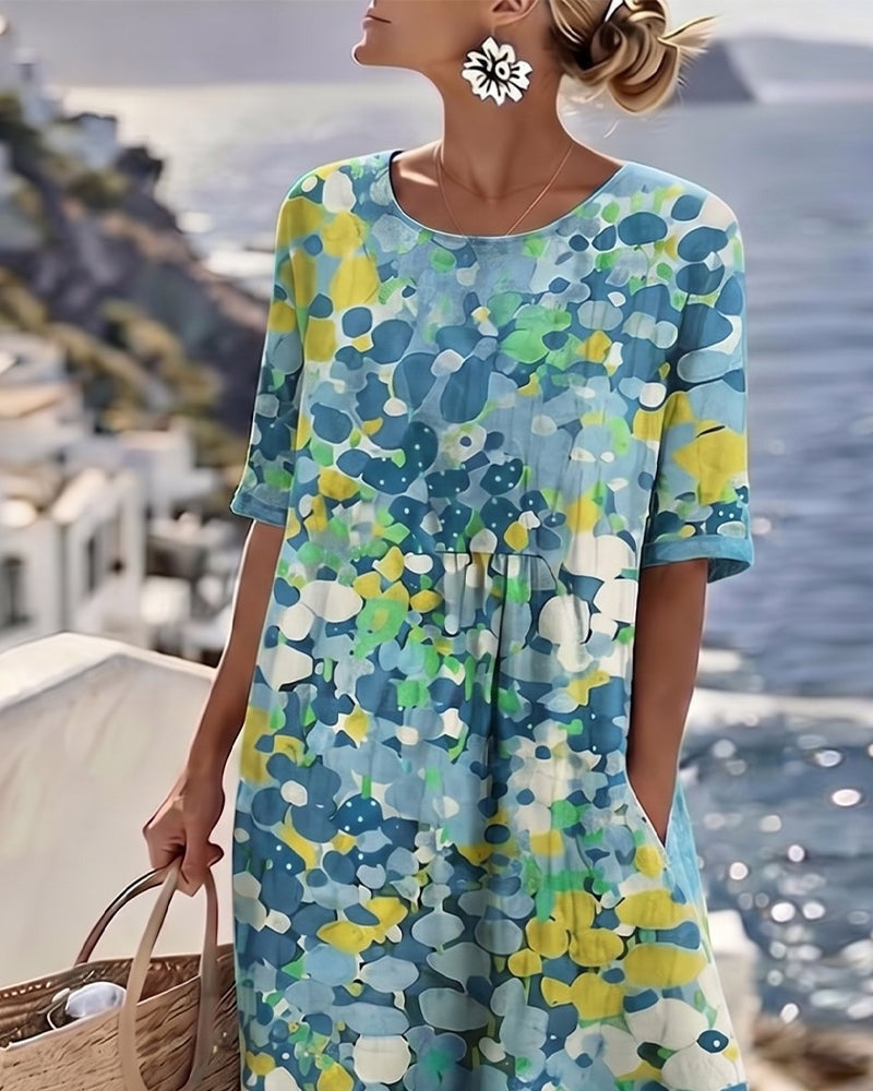Summer Dress with Floral Print and Midi Length for Women