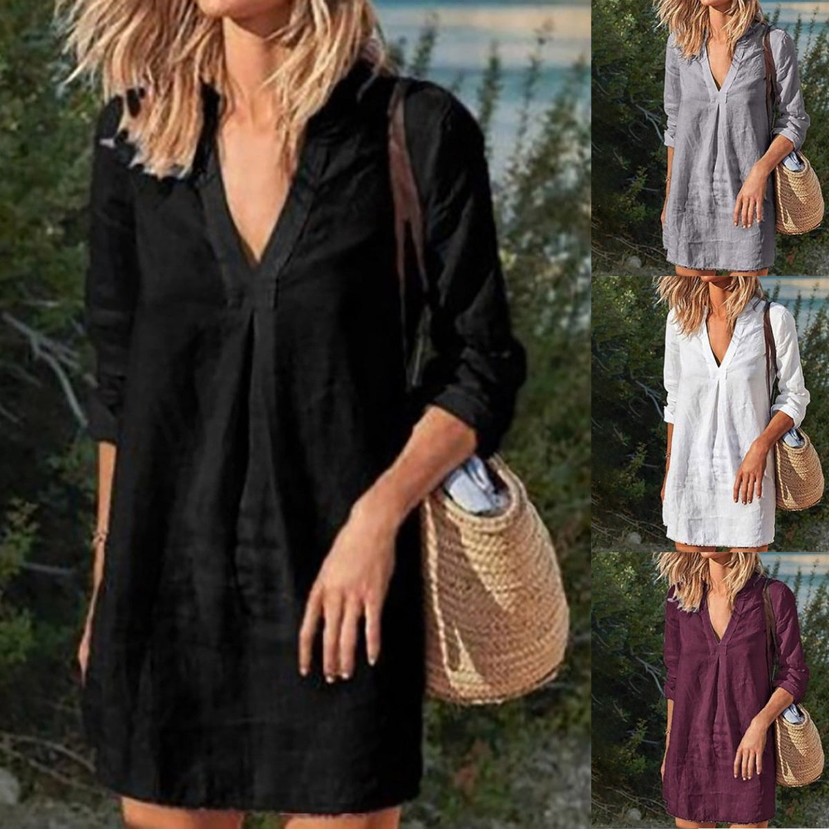 Summer Dress with V-Neck and A-Line Cut for Women
