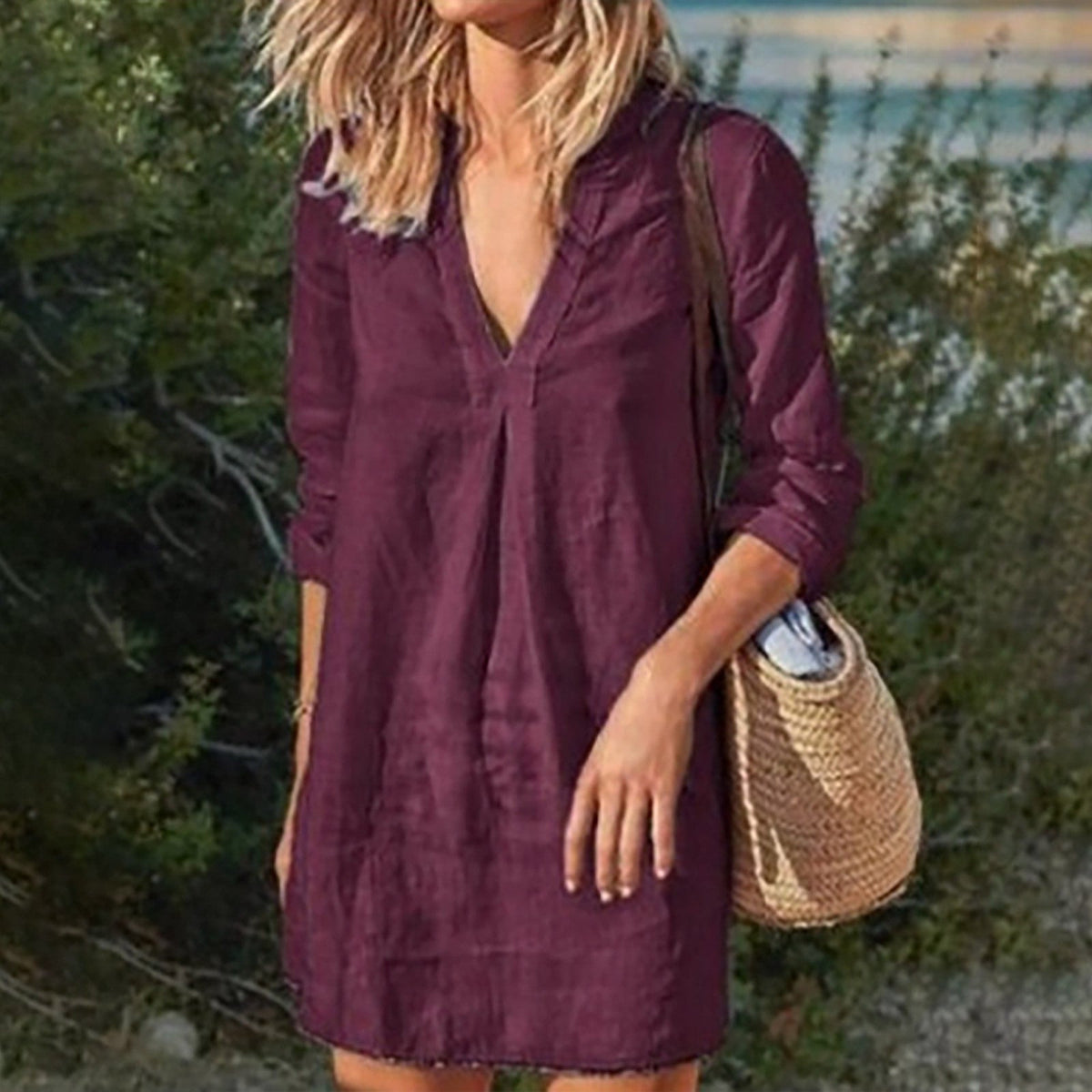 Summer Dress with V-Neck and A-Line Cut for Women