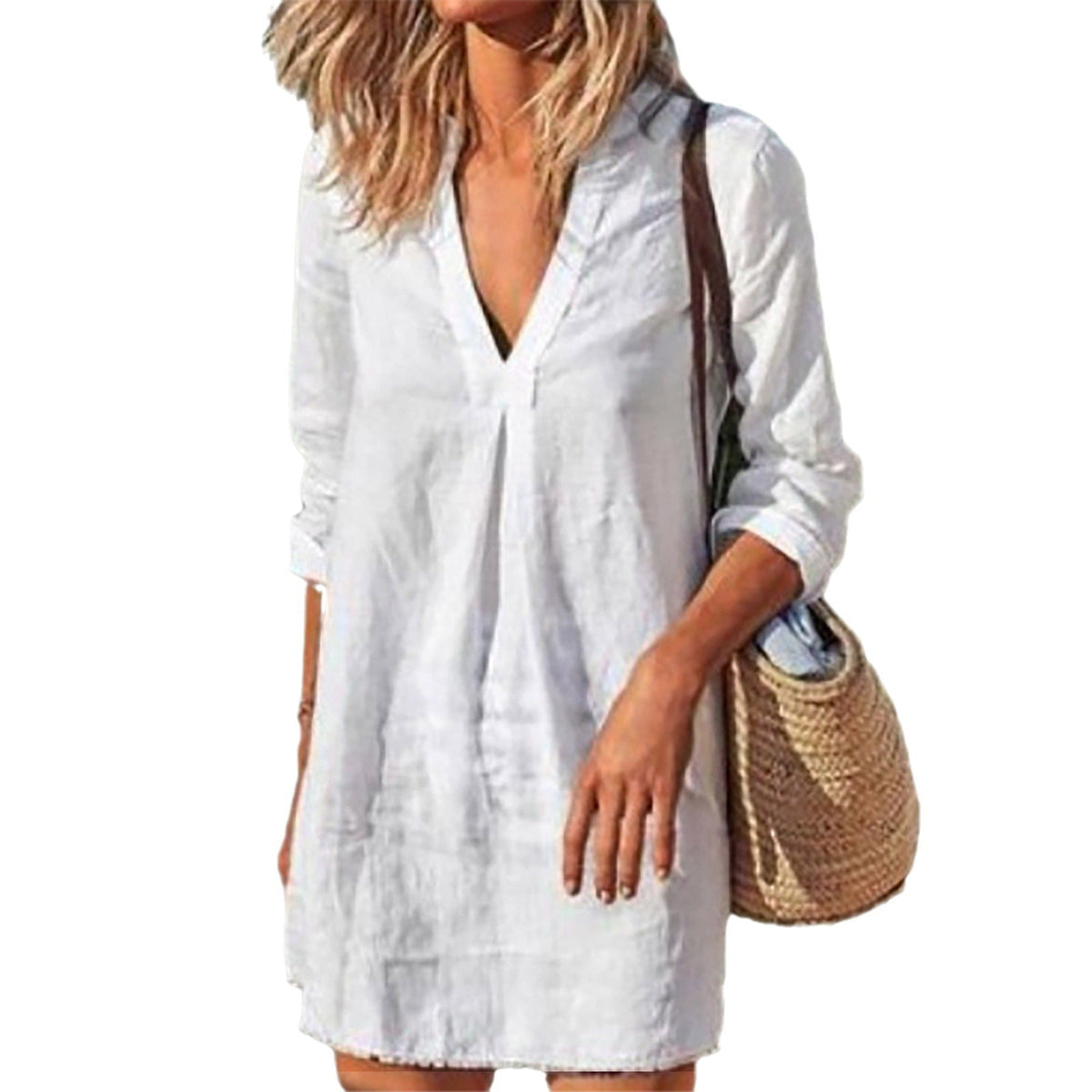 Summer Dress with V-Neck and A-Line Cut for Women