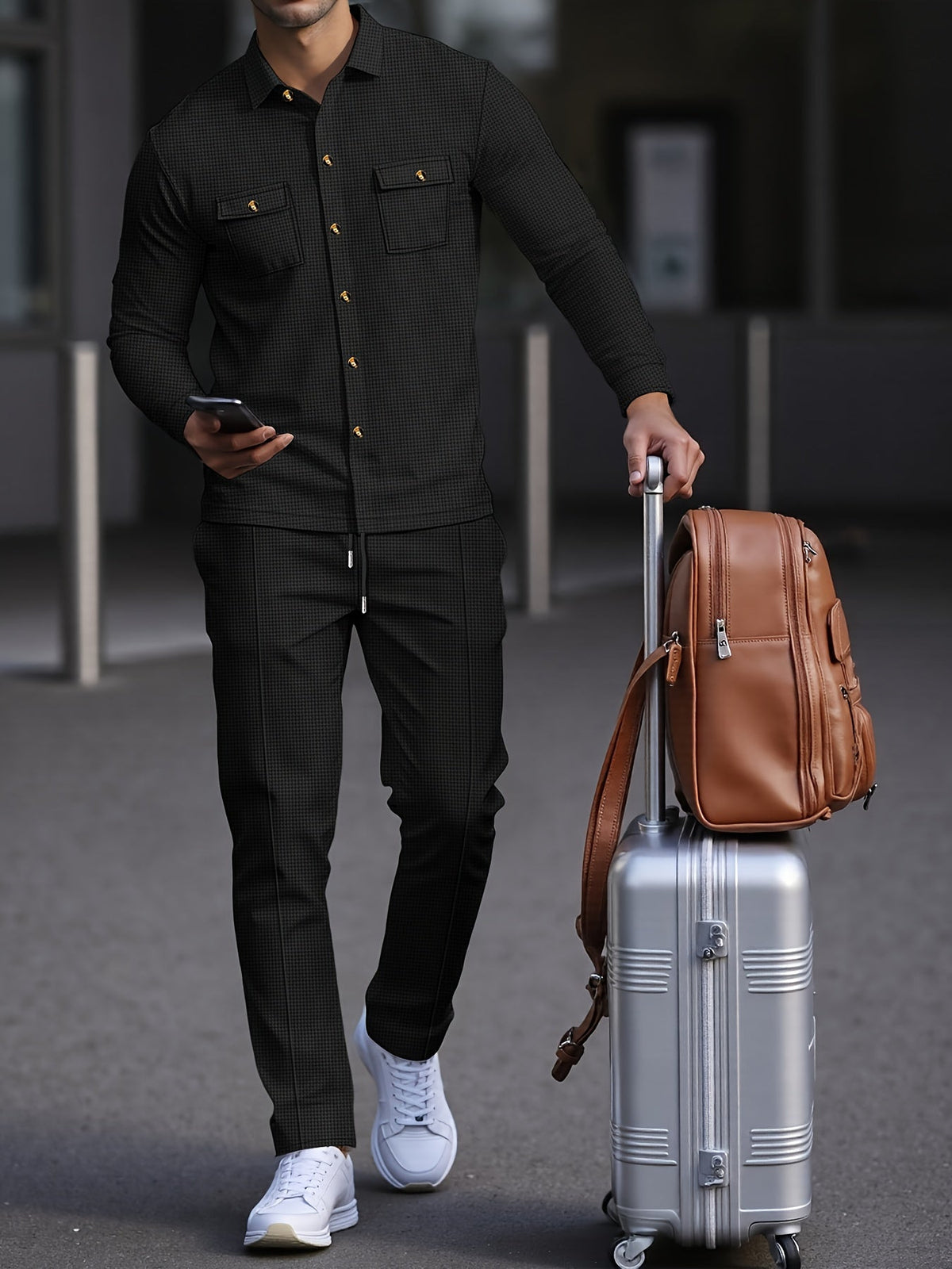 Men's Textured Two-Piece Shirt and Trouser Set