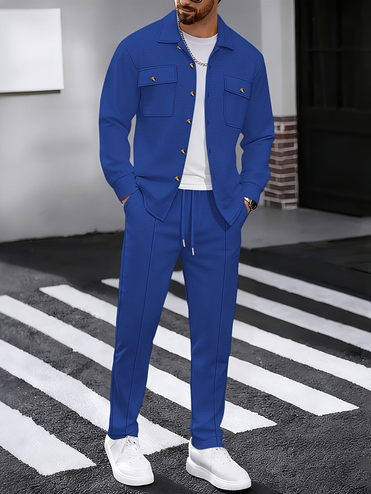 Men's Textured Two-Piece Shirt and Trouser Set