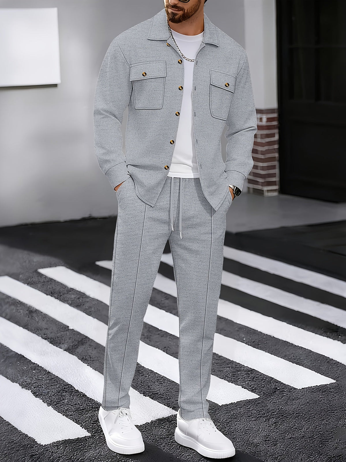 Men's Textured Two-Piece Shirt and Trouser Set