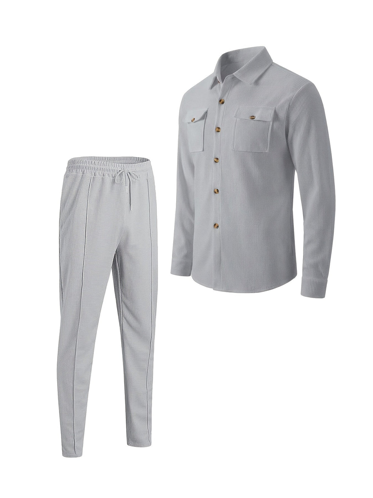 Men's Textured Two-Piece Shirt and Trouser Set