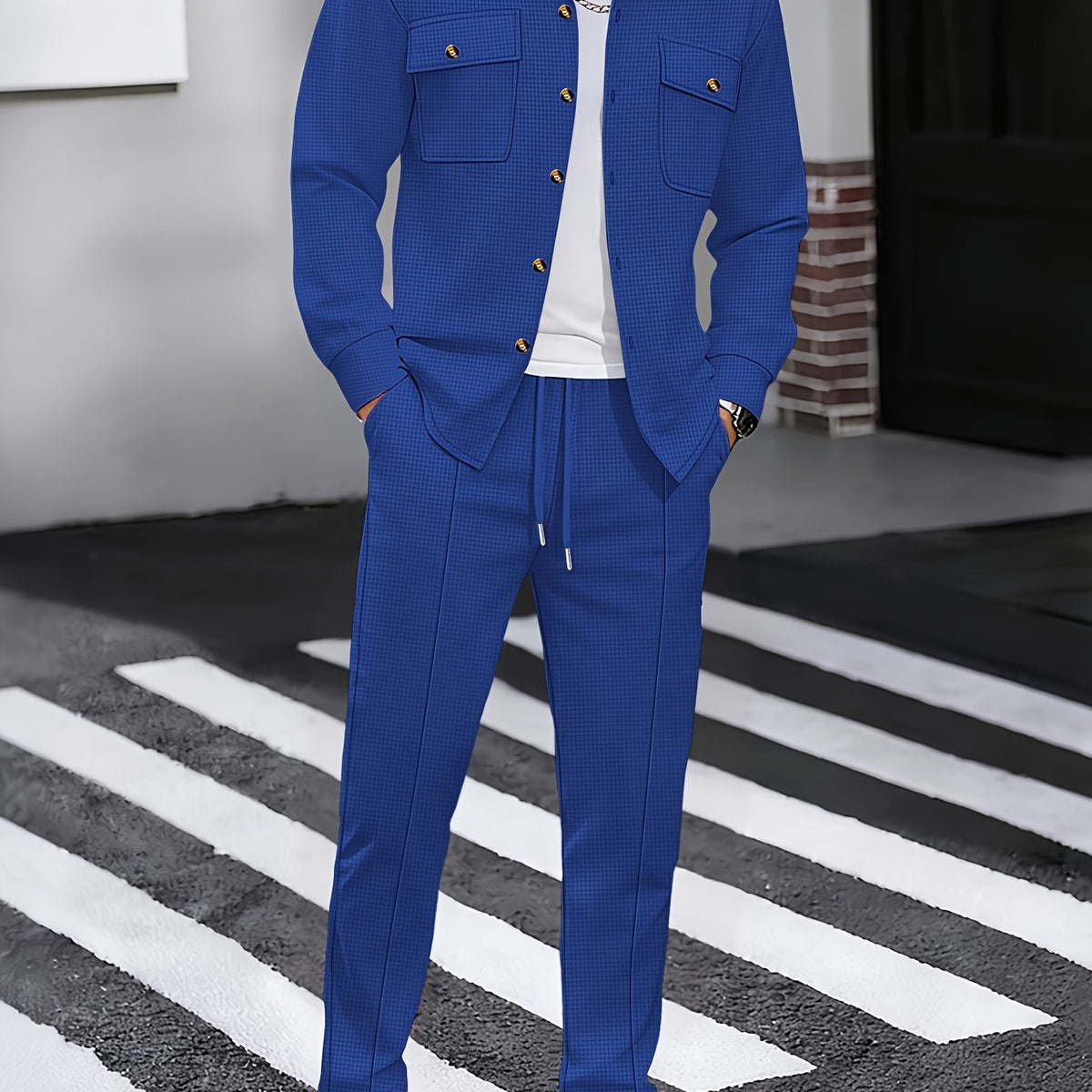 Men's Textured Two-Piece Shirt and Trouser Set