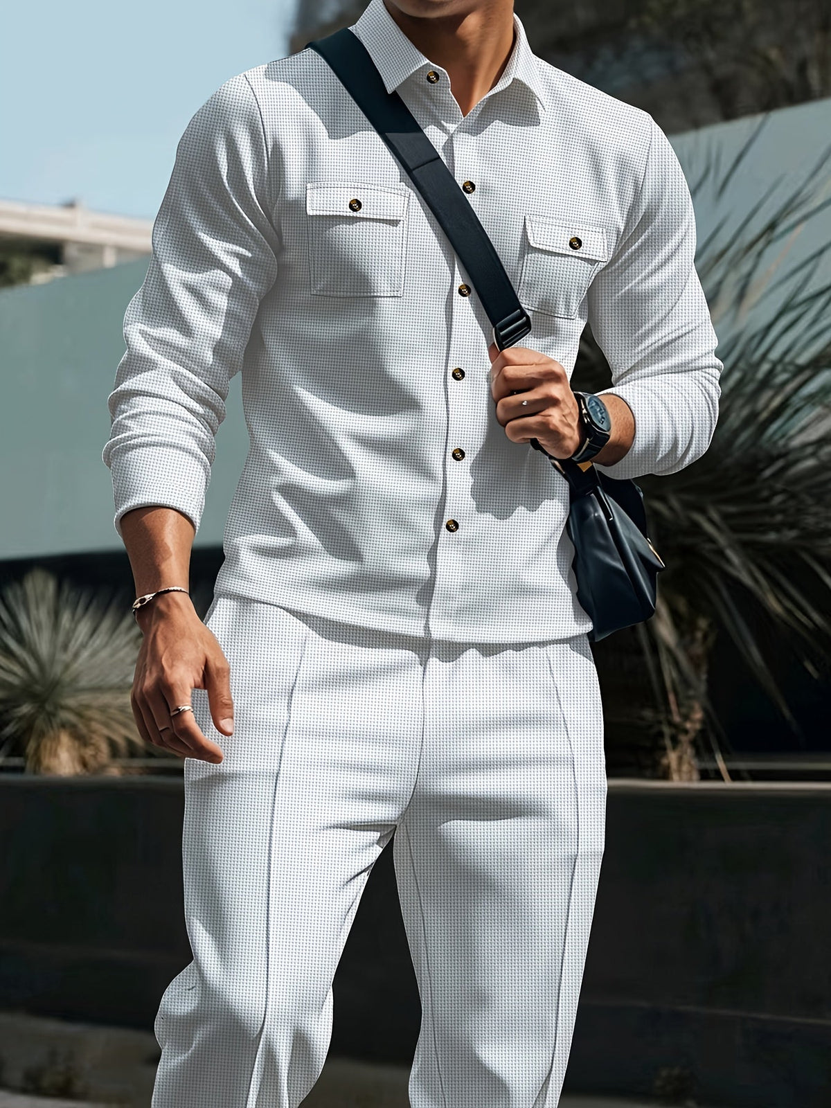 Men's Textured Two-Piece Shirt and Trouser Set