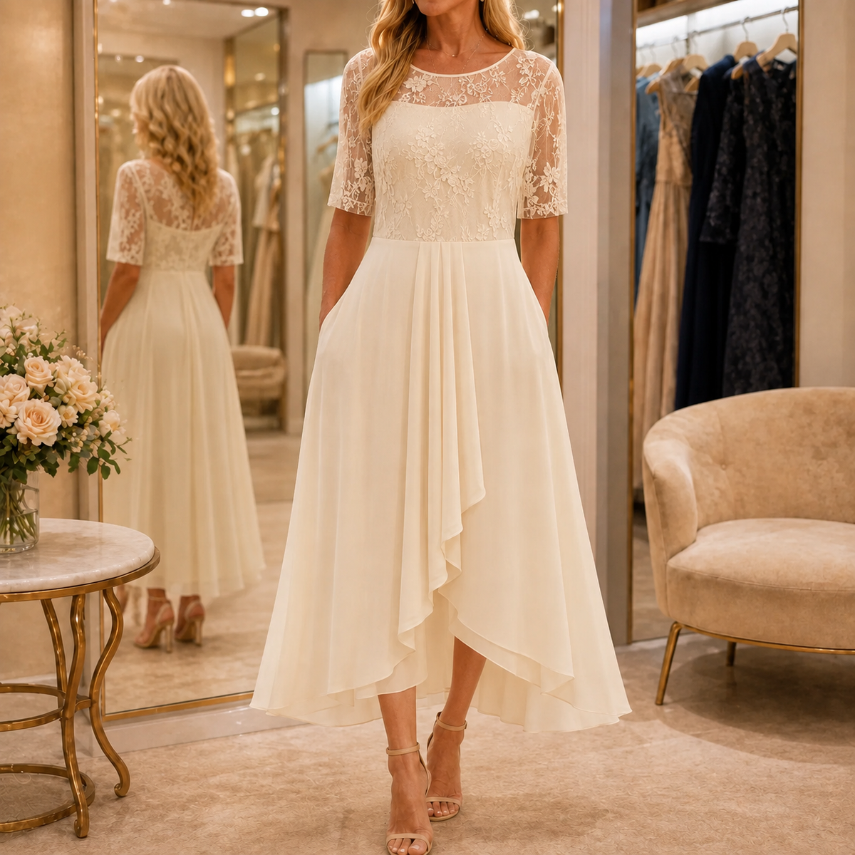 Wedding Guest Dress with Floral Print, Zip and A-Line Cut