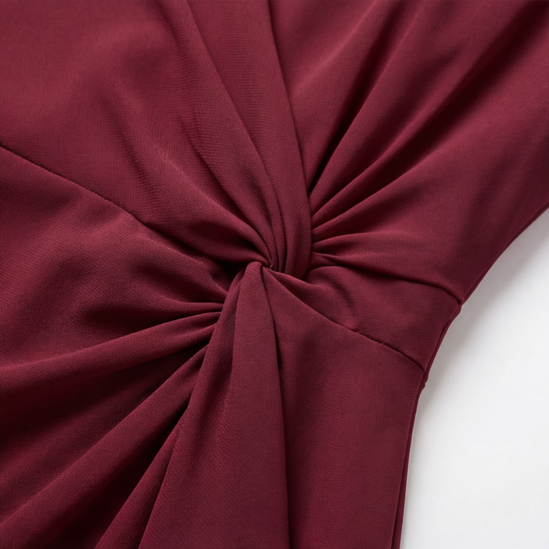 Wedding Guest Dress with Twist Waist and Side Ruffle for Women