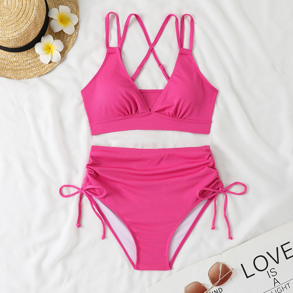 Bikini with Cross Straps and High Waist for Women