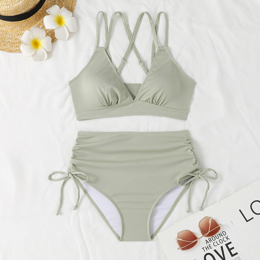 Bikini with Cross Straps and High Waist for Women