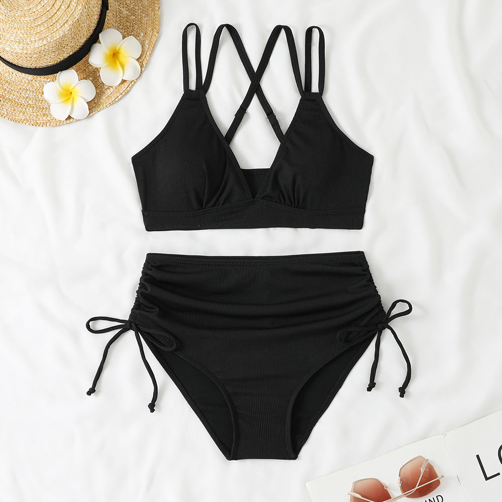 Bikini with Cross Straps and High Waist for Women