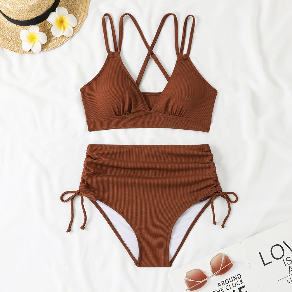 Bikini with Cross Straps and High Waist for Women