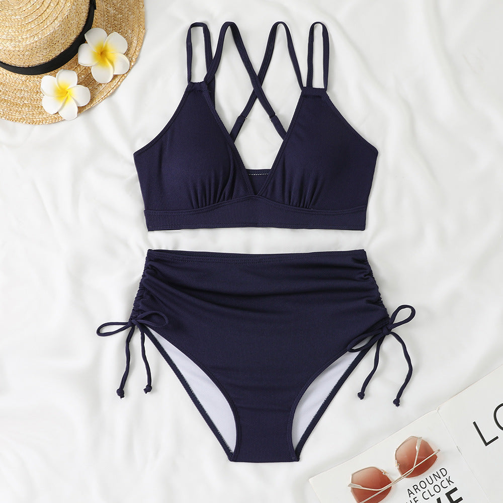 Bikini with Cross Straps and High Waist for Women