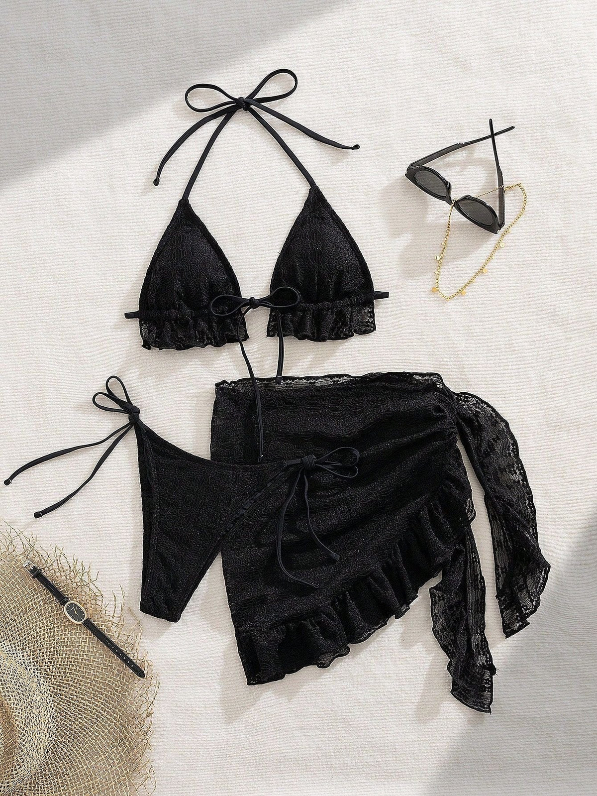 Bikini with Ruffle Details and Wrap Skirt for Women