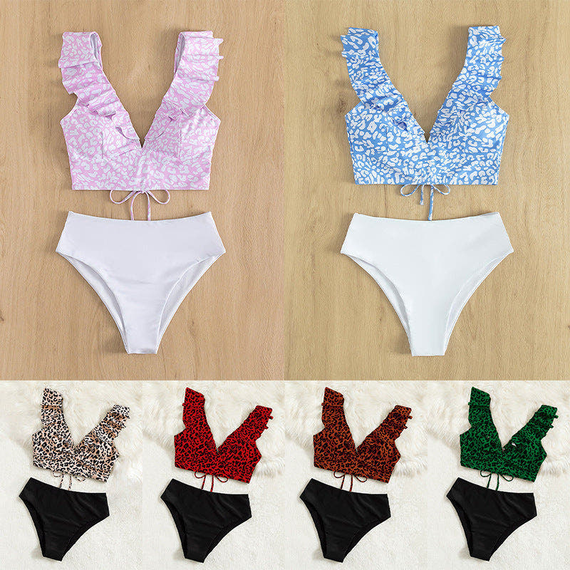 Bikini with Ruffled Straps and Adjustable Ties for Women