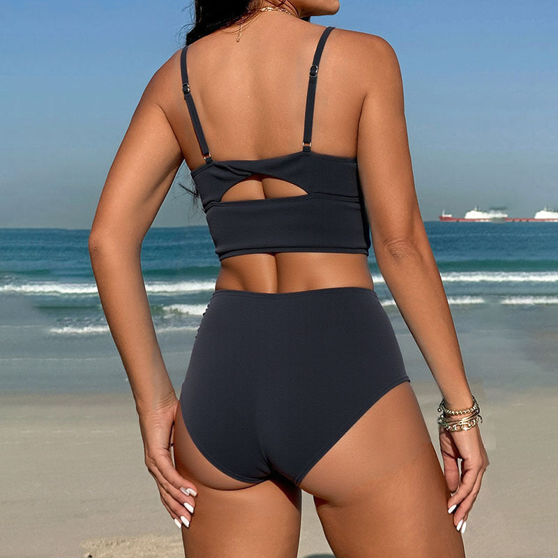 Bikini with V-Neck and Ruched High Waist for Women
