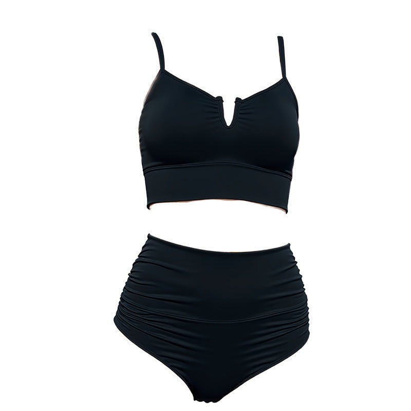 Bikini with V-Neck and Ruched High Waist for Women