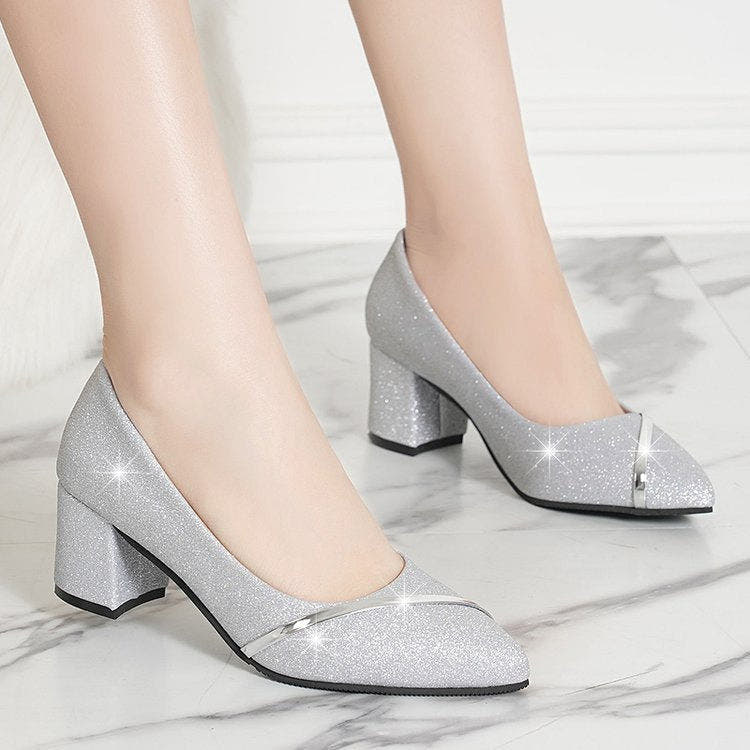 Block Heels with Shimmering Uppers for Women