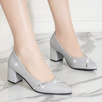 Block Heels with Shimmering Uppers for Women