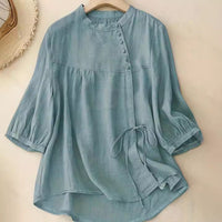 Blouse with Stand Collar and Waist Knot for Women