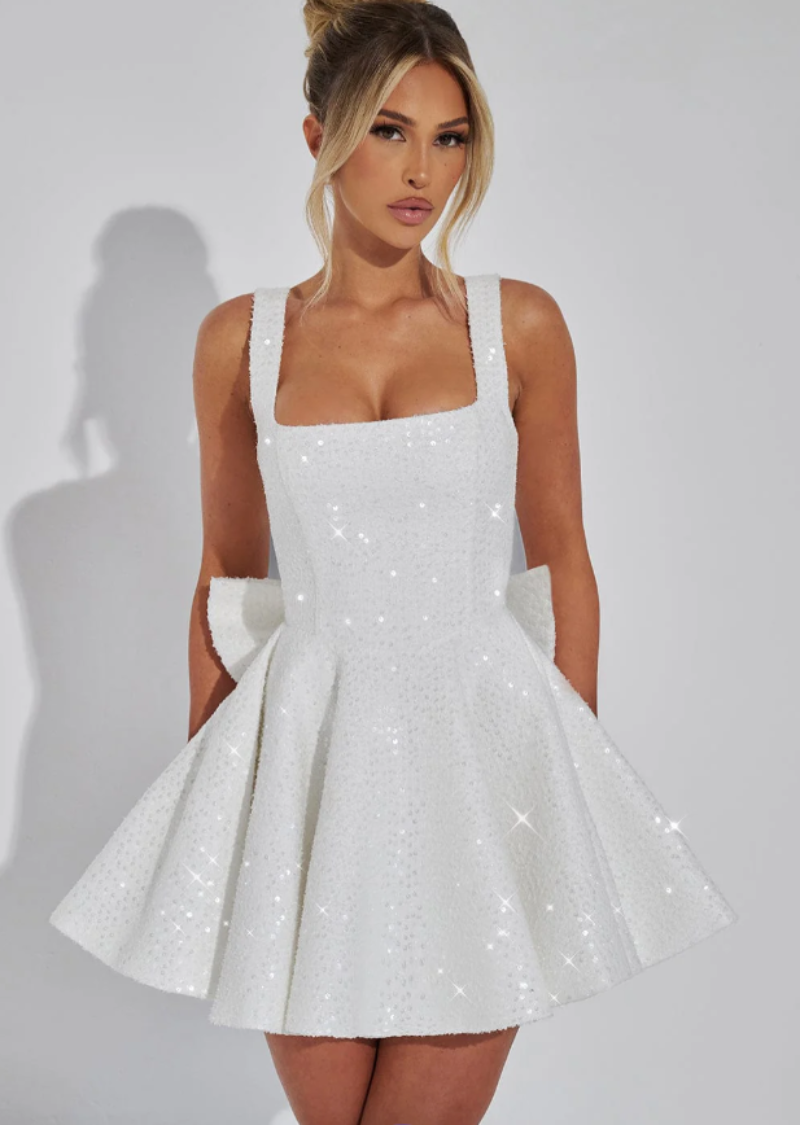 Cocktail Dress with Sequins and Hip Bow for Women