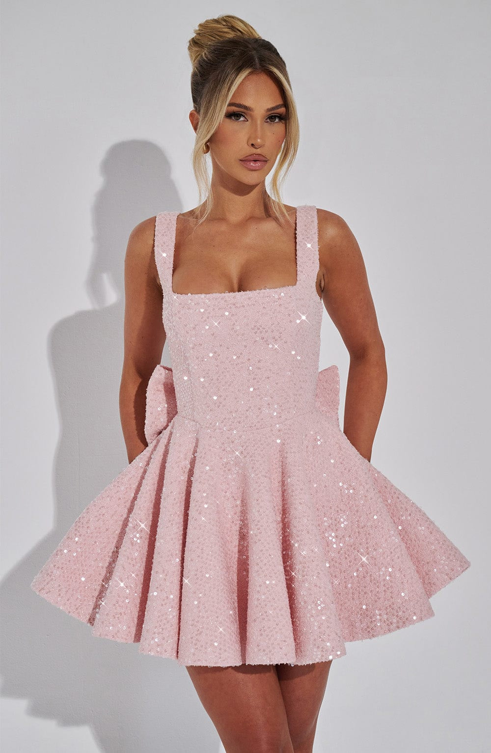 Cocktail Dress with Sequins and Hip Bow for Women