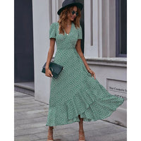 Floral Dress with Wrap Design in Green for Women