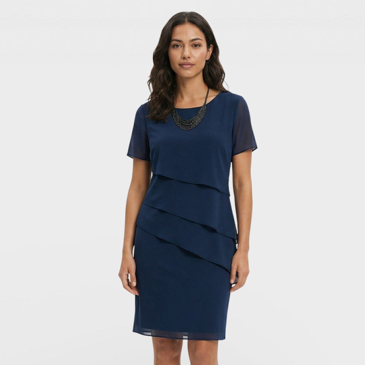 Formal Dress with Asymmetric Layered Ruffles for Women
