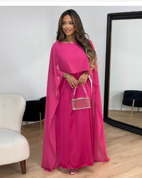 Formal Dress with High Collar and Cape Sleeves for Women